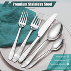 40 Piece Flatware Set, Service for 8, EIUBUIE Premium Stainless Steel Cutlery Set, Mirror Polished Silverware Sets with Pattern Handle, Modern Kitchen Eating Utensils Sets