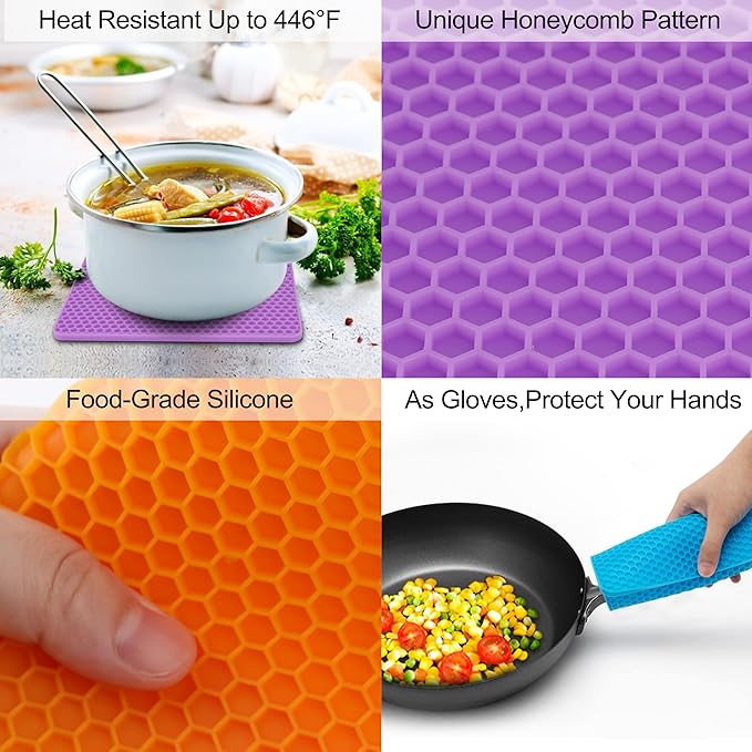 6 Pack Silicone Trivet Mat, Silicone Trivets for Hot Pots and Pans, Multipurpose Non-Slip & Heat Resistant Silicone Hot Pad for Kitchen Counter