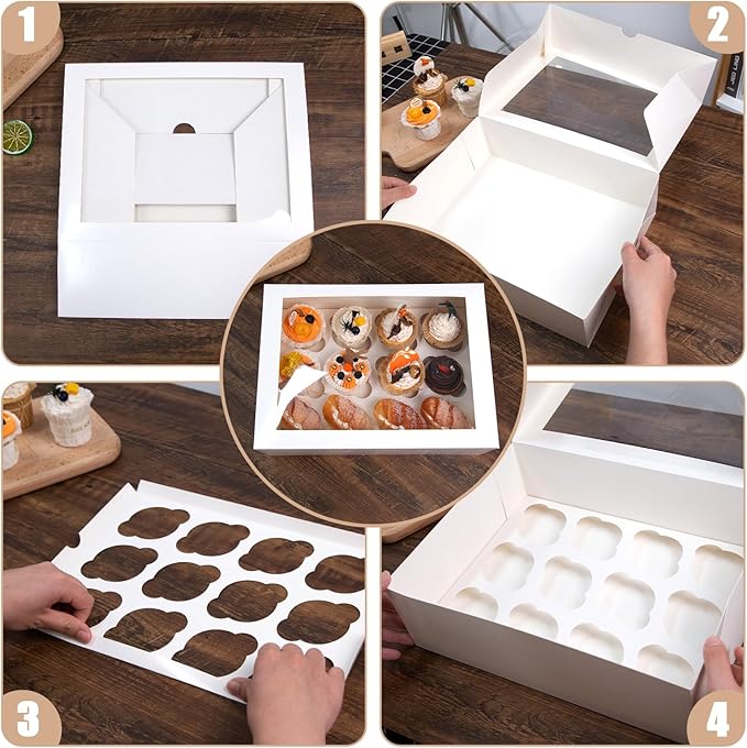 VGOODALL 3PCS White Cupcake Container, 12 Count with Window Boxes Holding 36 Pastry Box for Birthday Holiday Party Bakery Supplies