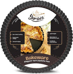 9 Inch Tart Pan with Removable Bottom – Non-Stick Deep Fluted Quiche and Pie Pan, Carbon Steel Loose Bottom Tart Pan, 9.5 Inch Top / 9 Inch Base, 1.1 Inch Deep Baking Pan