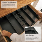 KitchenEdge Adjustable Kitchen Drawer Organizer for Utensils and Junk, Food-Safe Contract Grade with 100% Sustainable Wood, Expandable from 16 to 28 Inches Wide - Black Bamboo
