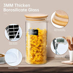 Multi Size - 5 Pack Glass Jars with Bamboo Lids, Glass Pantry Storage Containers with Airtight Lids, Round Air Tigh Food Storage Canisters for Cereal, Pasta, Flour, Sugar, Best for Kitchen Organizer