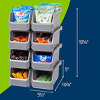 Plastic Containers for Organizing and Storage Bins for Closet, Kitchen, Office, Garage or Pantry Organization, Stackable Bins, Medium (11" x 5" x 5.5"), 8-Pack, Grey