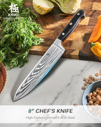 KYOKU 8" Chef Knife, Samurai Series Japanese Chef's Knife with Sharpening Stone, High Carbon Steel Kitchen Knife with Pakkawood Handle Mosaic Pin Gift Box for Meat Vegetable Fruit Chopping Slicing