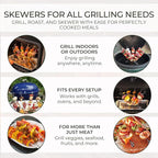 O-Yaki Flat Metal Kabob Skewer for Grilling – Set of 8 BBQ Skewers Stainless Steel with Storage Bag, Dishwasher Safe Skewers with Hook Handle & Sharp Tip for BBQ, Cookouts & Oven Use – 12 Inch