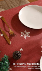 ISAENNE Designer Christmas Red Extra Long Rectangle Tablecloth,Linen Table Cloth with Snowflakes Pattern,Wrinkle Resistant Decor Tablecloths for Dining Kitchen Thanksgiving,63"*110"-Carol C