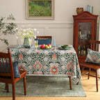 ISAENNE Designer Bohemian Linen Green Small Square Tablecloth,Floral Indoor Table Cloth,Stain Resistant Home Decor Tablecloths for Dining Thanksgiving Kitchen Party Christmas,67"*67"-Naples