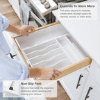 KitchenEdge Premium Silverware, Flatware and Utensil Organizer for Kitchen Drawers, Food-Safe Contract Grade, Expandable from 10.5 to 19 In, White Bamboo