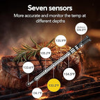 WiFi Bluetooth Wireless Meat Thermometer Unlimited Range, Check Temp Anywhere,7 NIST Certified Sensors with Ambient Temp, Monitor for BBQ, Grill, Oven, Smoker, Air Fryer (Black)