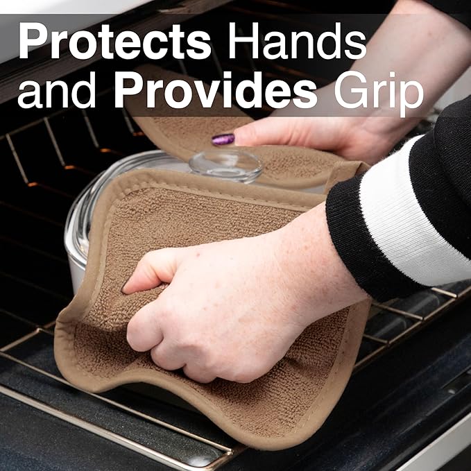 RITZ Terry Potholder & Hot Pad: Unparalleled Heat Resistant, Durable 100% Cotton – Ergonomically Designed for Optimal Grip – Easy-Care Machine Washable – 2-Pack, Mocha
