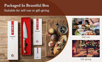 HEZHEN Petty Knife - 5.3” Chef Utility Knife, High Carbon German 1.4116 Stainless Steel Blade, Full Tang, Red Wood Handle, Premium Gift Box,