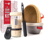 KneadAce Sourdough Starter Kit – 24oz Starter Jar, 2 Cotton Rope Banneton Proofing Baskets, Magnetic Bread Lame for Scoring – Gift for Bakers & Complete Sourdough Bread Baking Set
