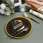 N9R Gold Plastic Cutlery Set - 90pcs with Black Handle - Fancy Plastic Silverware, Heavy Duty - 30 Spoons, 30 Forks, 30 Knives for Halloween and Everyday Use