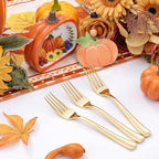 Liacere 200pcs Gold Plastic Forks - Heavyweight - 7.4 Inch Heavy Duty Forks - Gold Plastic Silverware Perfect For Parties & Weddings & Restaurants & New Year And Daily Using&Fall Decor