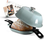 Enameled Cast Iron Dutch Oven for Professional Sourdough Bread Baking | 5.5 Quart Loaf Size Oval Cookware Pot with Lid | Triple-Layer Enamel Coating Pan with Non Stick Silicone Mat | Sea Salt