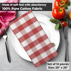 Urban Villa Cloth Napkins Rust Checks Dinner Napkins Set of 12 20X20 100% Cotton Absorbent Washable Durable Reusable Cloth Napkins Ideal for Farmhouse Party Thanksgiving Harvest Fall Dinner Napkins
