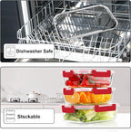 VERONES 10Pack Glass Meal Prep Containers, Airtight Glass Lunch Containers,Stackable Glass Food Storage Containers Set with Lids,Exclusive of BPA, for Microwave,Oven, Freezer&Dishwasher Friendly,Red