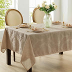 Newbridge Barcelona Luxury Damask Fabric Tablecloth, 70” Extra Wide x 144” Rectangle, Golden Beige, 100% Polyester, No Iron, Soil Resistant Dining Room, Party and Banquet Table Cover
