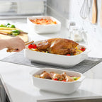 MALACASA Casserole Dishes for Oven, Porcelain Baking Dishes Set of 3, Durable Casserole Dish Set Lasagna Pan Deep, Ceramic Bakeware Sets with Handles, White (13.8''/11.7''/9.4''), Series Bake