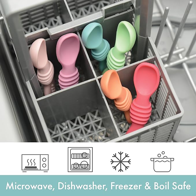 PrimaStella Silicone Chew Spoon Set for Babies and Toddlers | Safety Tested | BPA Free | Microwave, Dishwasher and Freezer Safe