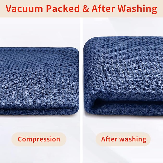 Homaxy 100% Cotton Waffle Weave Kitchen Dish Towels, Ultra Soft Absorbent Quick Drying Cleaning Towel, 13 x 28 Inches, 4-Pack, Navy Blue