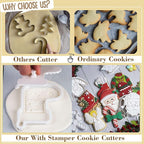Flycalf Christmas Cookie Cutters Pajamas Set of 4 with Plunger Stamps Holiday PLA Baking Accessories Cutter Molds Gifts Decorative Party 3.5" Kitchen Cake Supplies