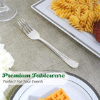 FOCUSLINE 300 Pack Disposable Silver Plastic Forks, Solid and Durable Plastic Cutlery Forks, Heavy Duty Disposable Utensil Silverware for Catering, Parties, Dinners, Weddings