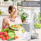 Safe Mandoline Slicer for Kitchen, Meal Prep, Potato Slicer, Adjustable/Easy to Clean/Storage, Kitchen Chopping Artifact, French Fry Cutter, Paring Knife/Cleaning Brush (only Slice, White)