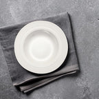 JUAN & JASMIN 24 oz Soup Bowl Set, 9.5 inch, Ribbed Rim Design, 2-Piece, Deep Dish Plate- Ideal Serving for Soup, Pasta, Dessert and Salad, Microwave & Dishwasher Safe