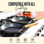 Alva Forest 8" & 11" Carbon Steel Frying Pan Set – Naturally Nonstick, Pre-Seasoned, with Acacia Wood Handle, Made Without PTFE, PFOA, PFAS – Sustainable Belgian Design, Induction & All-Stovetop Safe