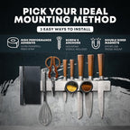 16" Magnetic Knife Holder for Wall with 2x Storage - Safe, Patented Storage Design - Stainless Steel Knife Magnetic Strip, Under Cabinet Knives Storage - Magnet Strip Rack Kitchen Utensil Organizer