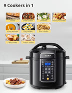 COMFEE’ 9-in-1 Electric Pressure Cooker, 14 Presets Instant Multi Slow Cooker Olla de Presion Non-Stick Pot Rice , Yogurt Maker, Sauté Steamer, Black , 6 Quarts