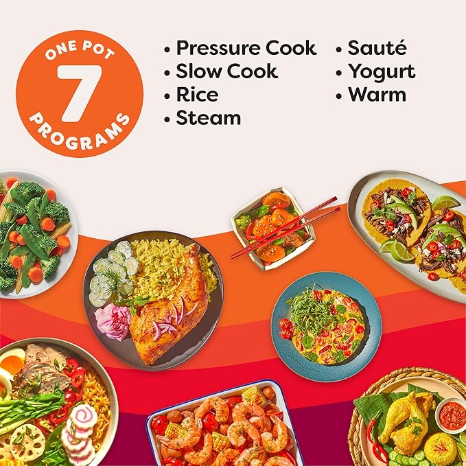 Instant Pot 7.5QT RIO Wide, 7-in-1 Electric Multi-Cooker, Pressure Cooker, Slow Cook, Rice, Steamer, Sauté, Yogurt & Warmer, Wide Base, Large Searing Base, WhisperQuiet Steam Release