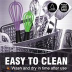 Walfos Whisk,5+7Inch Mini Whisks,Silicone Whisk Non Scratch whisk,Heat Resistant(480°F) Small whisks Suitable for stirring individual eggs and mixing small amounts of powder and sauce. Purple & Green
