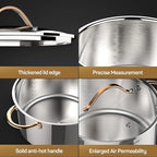 8 Quart Stock Pot, 3 Ply Whole Clad Stainless Steel Stock Pot, 8 QT Cooking Pot with Lid, Induction Pot for Cooking, 18/10 Stainless Steel Cookware Stockpots Oven, Gas and Dishwasher Safe