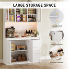 Garvee Kitchen Pantry Cabinet,71 in Tall Storage Cabinet with Doors&Shelves Adjustable, Kitchen Storage Hutch with Microwave Shelf, Led Lights&Charging Station,Corner Pantry Cabinet