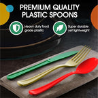 Party Solids Christmas Plastic Silverware Heavy Duty 150 Pieces Christmas Plastic Cutlery Sets, Utensil Sets, 50 Of Each Forks, Knives & Spoons Disposable Cutlery Set, Flatware Set For Party Supplies