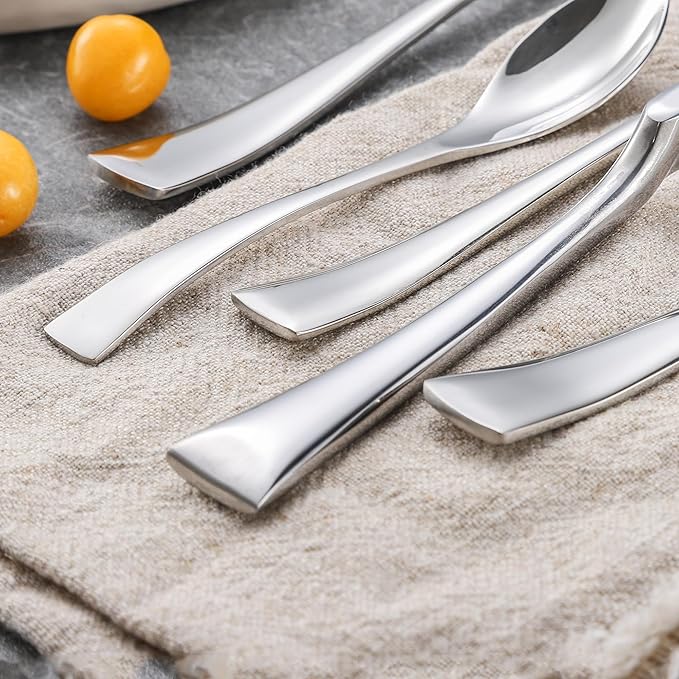 Lemeya 20-Piece Silverware Set for 4,Heavy Duty 18/10 Stainless Steel Cutlery Set with Forged Stand Knife,Modern Flatware Utensils Set,Forks Spoons and Knives Set,Mirror Polished,Dishwasher Safe