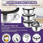 Herogo 5-Piece Mixing Bowls with Visible Lids, 3 Grater Attachments, Stainless Steel Salad Serving Bowls for Kitchen, 4.6/3.5/2.5/2/1.5 QT Ideal for Prepping & Cooking, Black