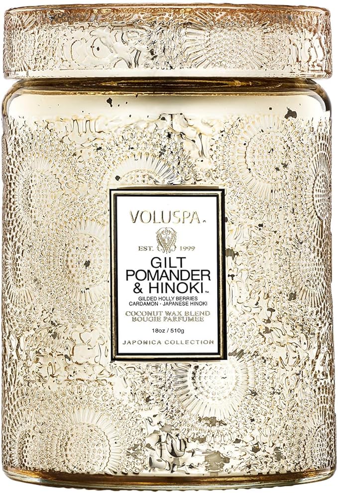 Japonica Collection Large - Gilt Pomander and Hinoki Reed by Voluspa for Unisex - 18 oz Candle