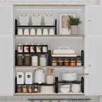 Expandable Shelf for Cabinet Organizer Adjustable Stackable Spice Rack at Kitchen and Bathroom More, Counter Countertop Cupboard Organization Pantry Storage(MEDIUM/3PACKS/BLACK)