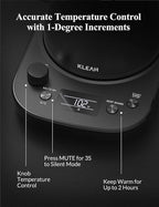 KLEAH Gooseneck Electric Kettle with Temperature Control - 0.8L Automatic Shut Off Tea & Coffee Kettle, Hot Water Boiler Pour Over Coffee Kettle, 1200W Quick Heating Keep Warm, Black