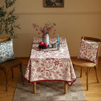 ISAENNE Designer French Linen Small Square Tablecloth,Red Floral Washable Indoor Table Cloth,Durable Home Decor Tablecloths for Dining Thanksgiving Kitchen Tea Party Christmas,55"*55"-Ruyi A