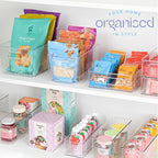 Plastic Food Storage 4 Pack Clear Container Bin with Handles for Organizing Kitchen, Pantry, Fridge, Freezer, Pantry,Bathroom. 10"x6"x5"