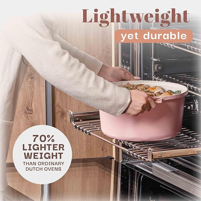 Gotham Steel 5 Qt Lightweight Ceramic Dutch Oven Pot with Lid, Nonstick Sourdough Dutch Oven for Bread Baking, 10 in 1 Stock Pot Ovens for Pasta, Spaghetti, Bread and More, Pots for Cooking