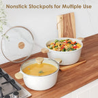 SENSARTE Ceramic Nonstick Stock Pot with Lid, 7 Qt Induction Cooking Pot with Tempered Glass Lid, Stew Pot for Soup and Oatmeal, Pasta Casserole, Free of PFAS & PTFE, White