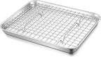 TeamFar Toaster Oven Pan with Cooling Rack Set, 10.5’’ x 8’’ x 1’’ Stainless Steel Compact Toaster Oven Small Baking Pan Tray with Mini Grid Rack, Non-Toxic & Heavy-Duty, Dishwasher & Oven Safe