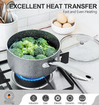 MICHELANGELO Sauce Pans with Lids, Granite Saucepan Set of 3, 1.5Qt & 2Qt & 3Qt Nonstick Small Pots with Non-Toxic Coating, All Cooktops Compatible