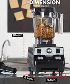 HECMAC 3-Peak HP Blender - 2200W Max/1400W Rated, 68oz BPA-Free Pitcher, 3 Programs, Self-Clean, Tamper - Smoothies, Ice Crush, Frozen Drinks, Food Prep - Home & Commercial, 110V