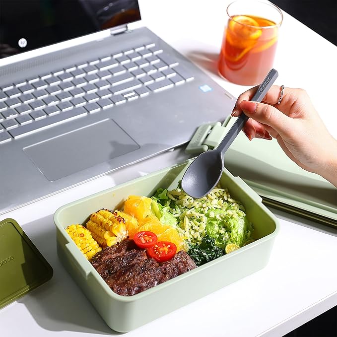 linoroso Stackable Bento Box Adult Lunch Box | Meet All You On-the-Go Needs for Food, Salad, and Snack Box, Premium Bento Lunch Box for Adults Include Utensil Set, Dressing Containers - Pale Mint
